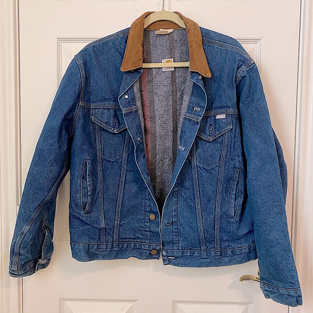 Carhartt Blue Denim Jacket with Brown Collar